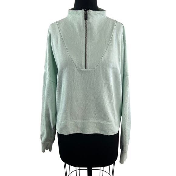 Sweaty Betty Blue Sweatshirt Mock Neck Half Zip Drop Shoulder Banded Hem Sz XXL - Picture 1 of 10